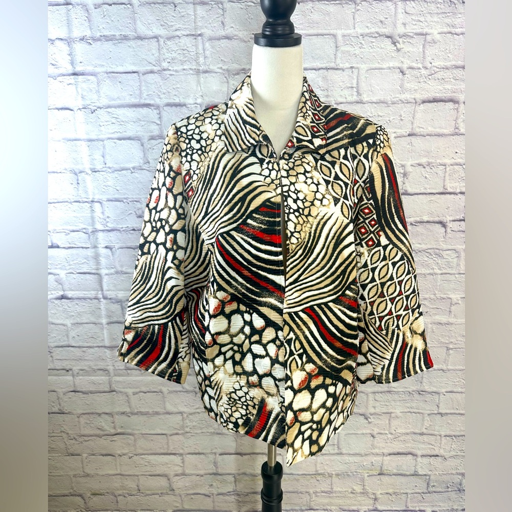 Alfred Dunner Animal Print Abstract Jacket 3/4‎ Sleeve Pit to Pit 22 Inches